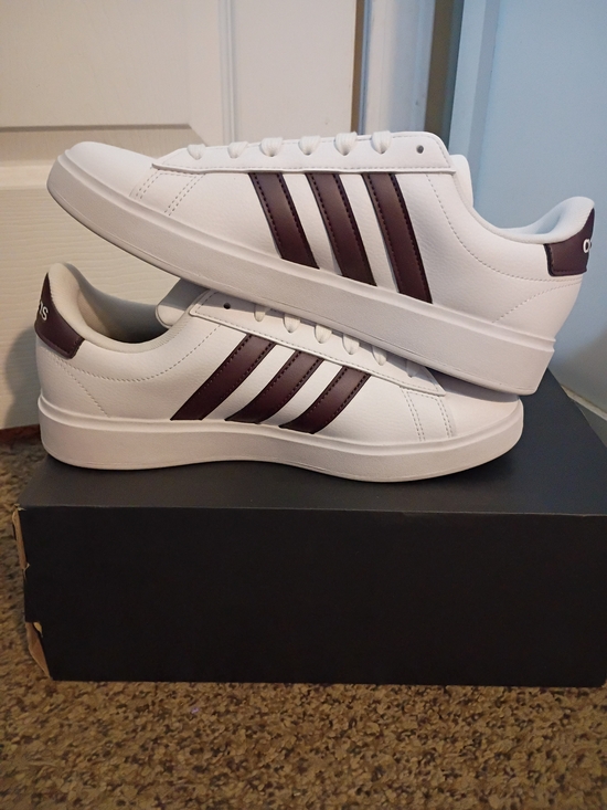 adidas Shoes - adidas White Sneakers with Brown Stripes